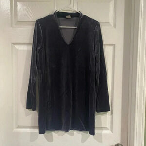Chicos Blue Soft Stretch Velvet Tunic Top Womens M V Neck 3/4 Length Sleeves